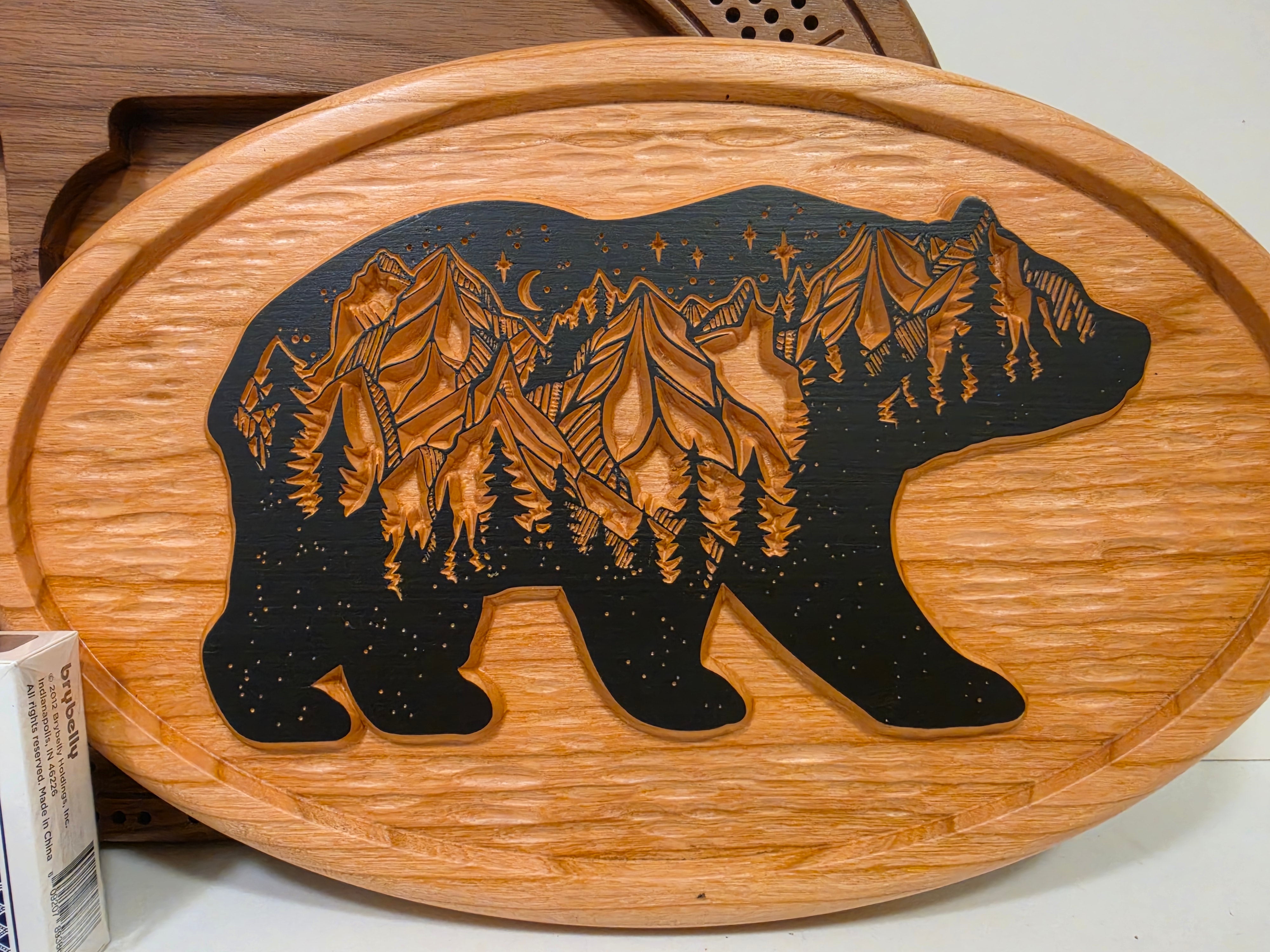 Handmade Walnut Bear Cribbage Board - Rustic Landscape Plaque