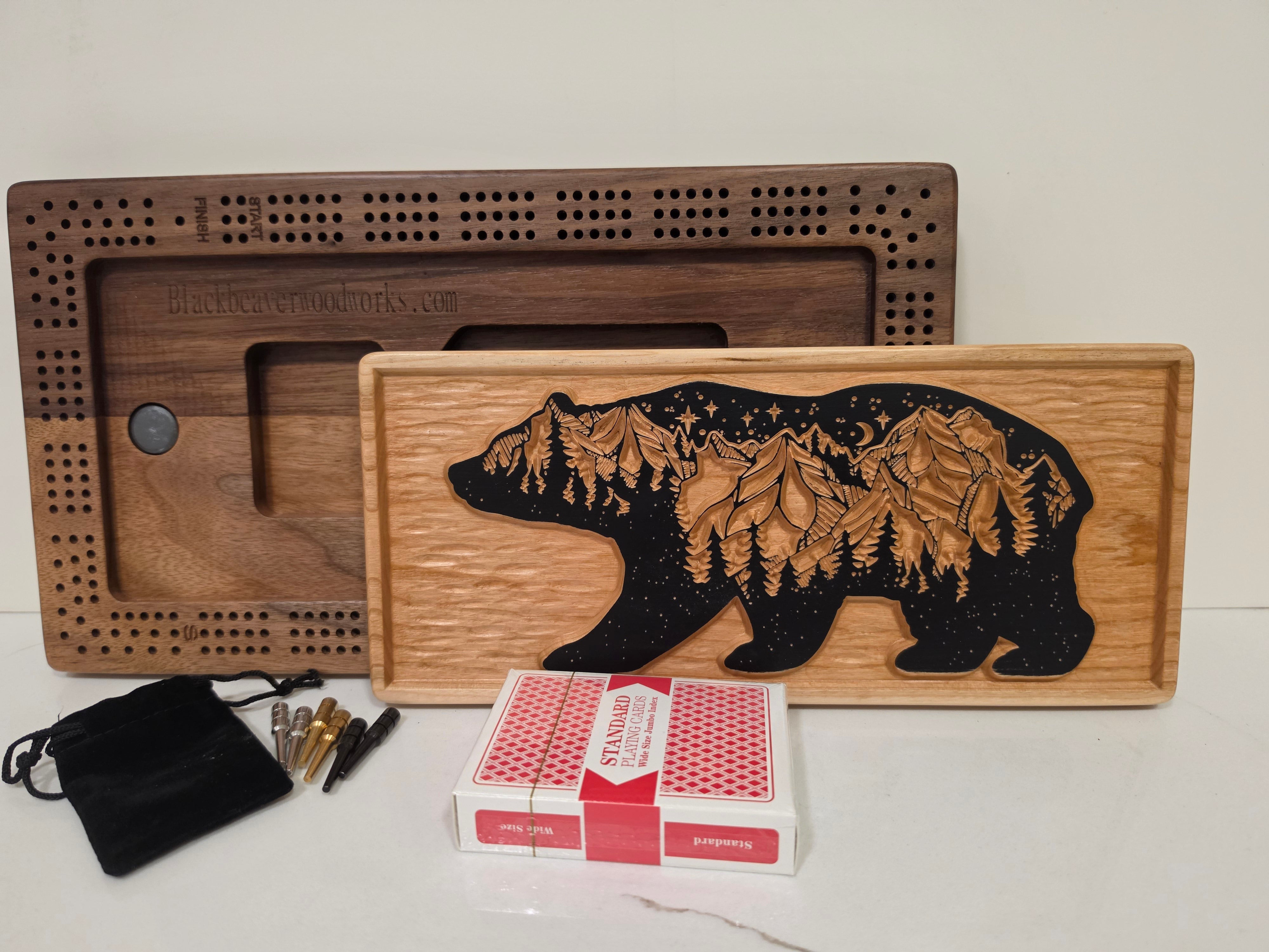 Bear Cribbage Board | Walnut & Cherry | Black Beaver Woodworks