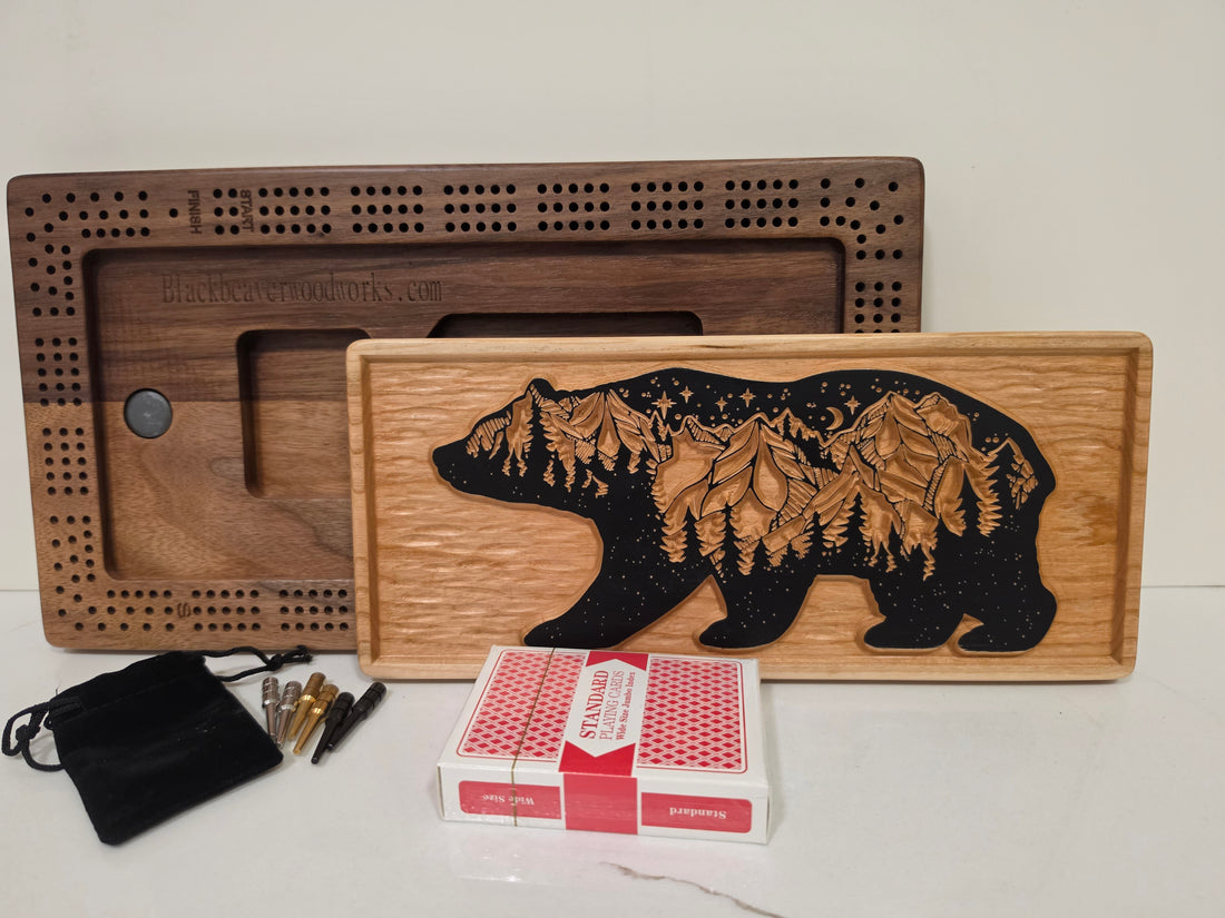 Bear Cribbage Board | Walnut & Cherry | Black Beaver Woodworks