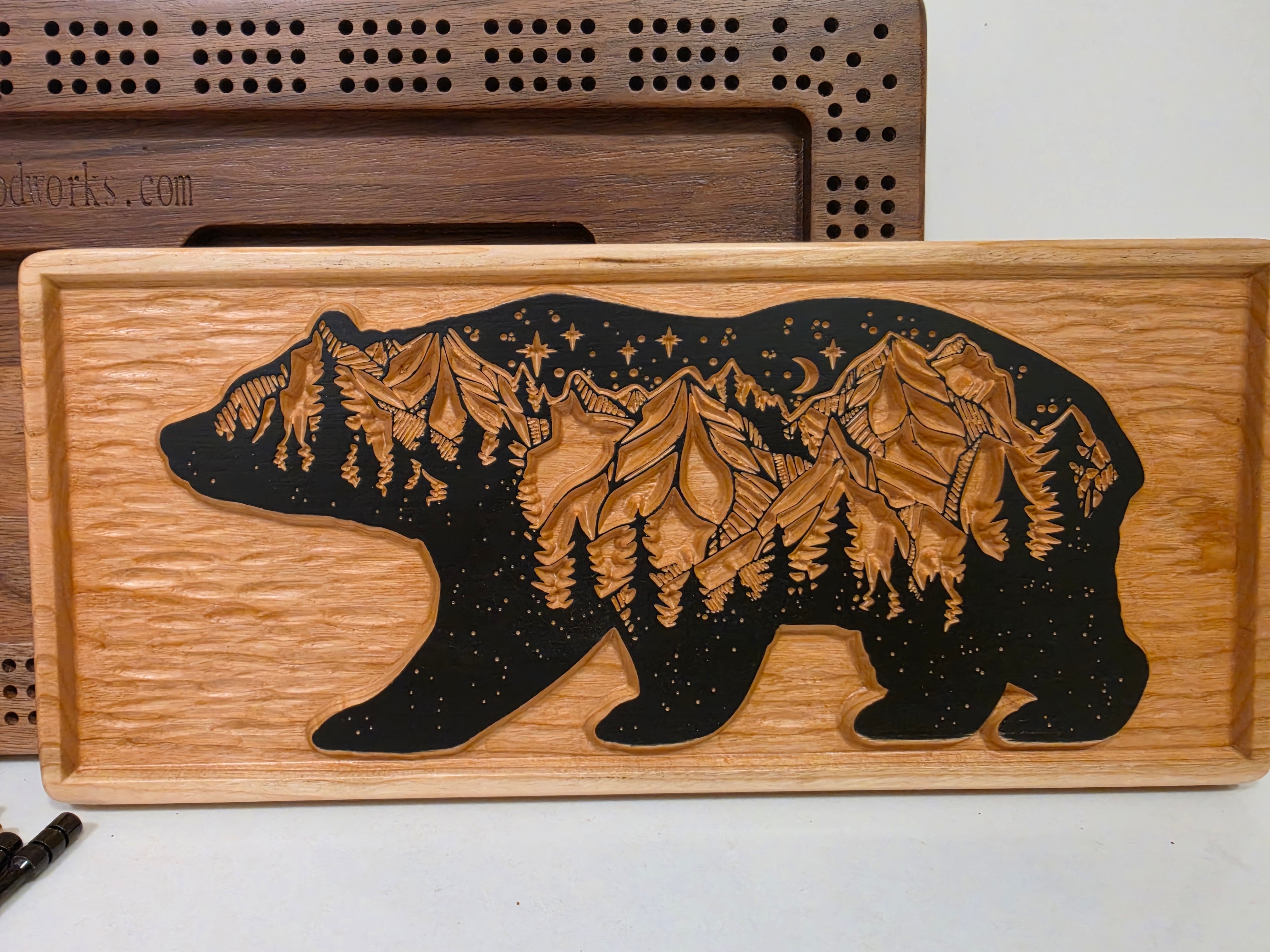 Bear Cribbage Board | Walnut & Cherry | Black Beaver Woodworks