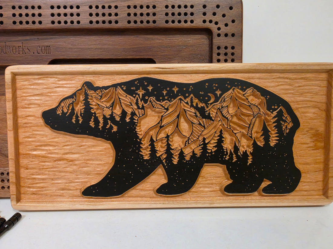 Bear Cribbage Board | Walnut & Cherry | Black Beaver Woodworks