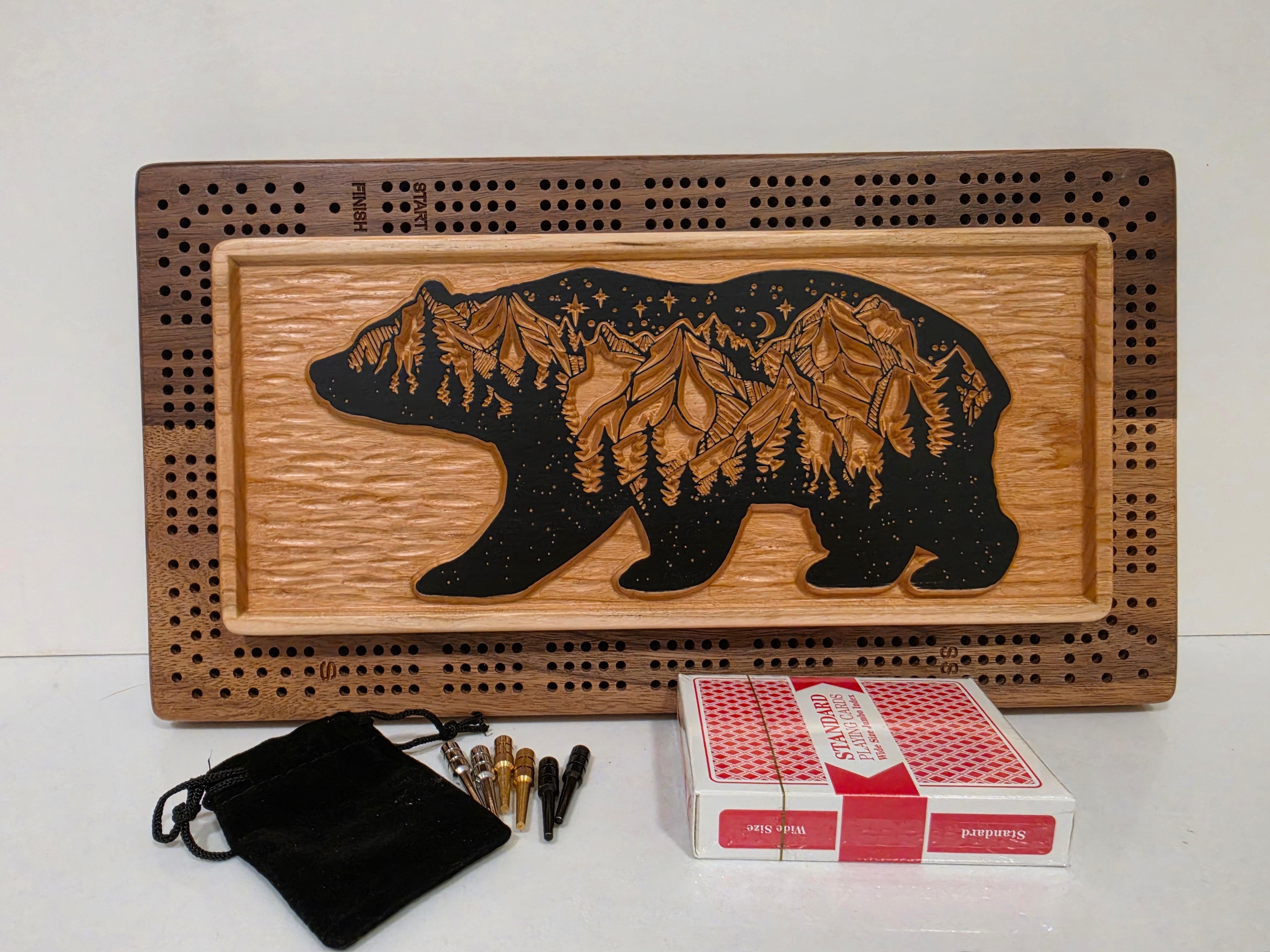 Bear Cribbage Board | Walnut & Cherry | Black Beaver Woodworks