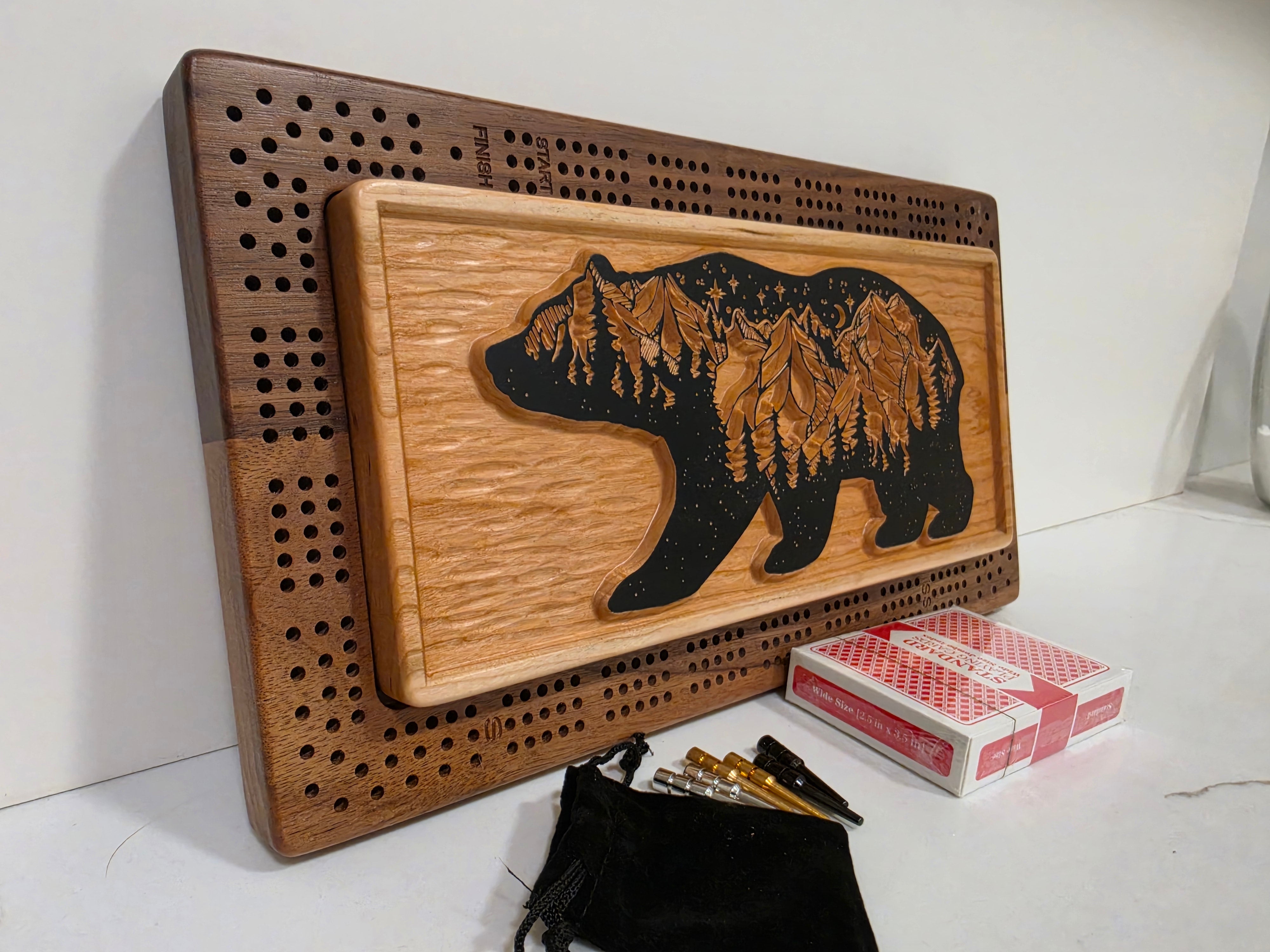 Bear Cribbage Board | Walnut & Cherry | Black Beaver Woodworks
