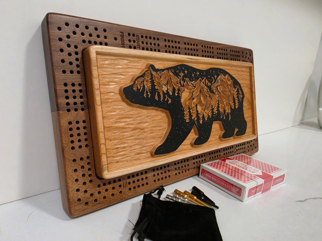Bear Cribbage Board | Walnut & Cherry | Black Beaver Woodworks