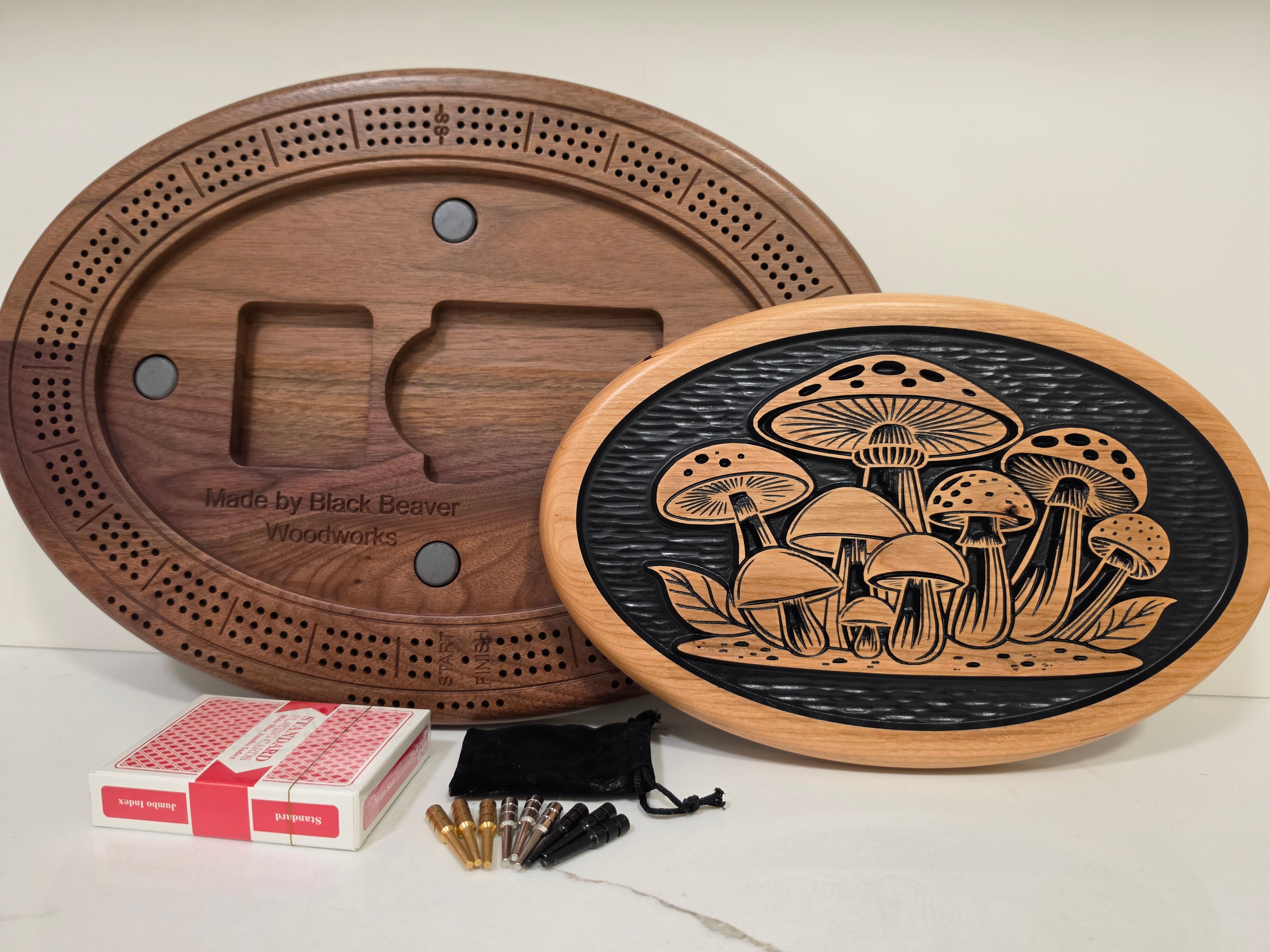 Natural Mushroom Patch Crib Board – Black & Cherry