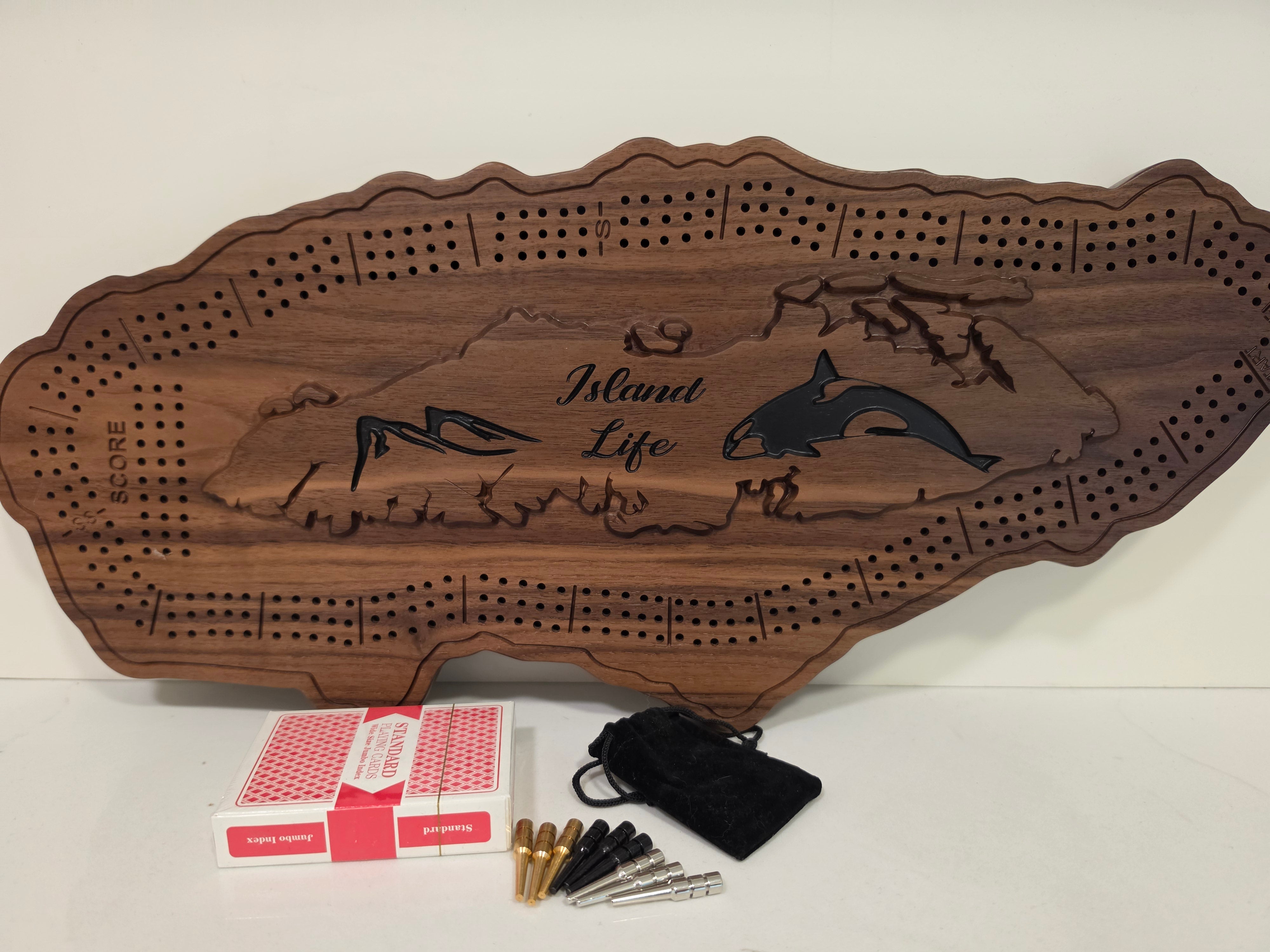 Vancouver Island Cribbage Board | Solid Walnut or Cherry