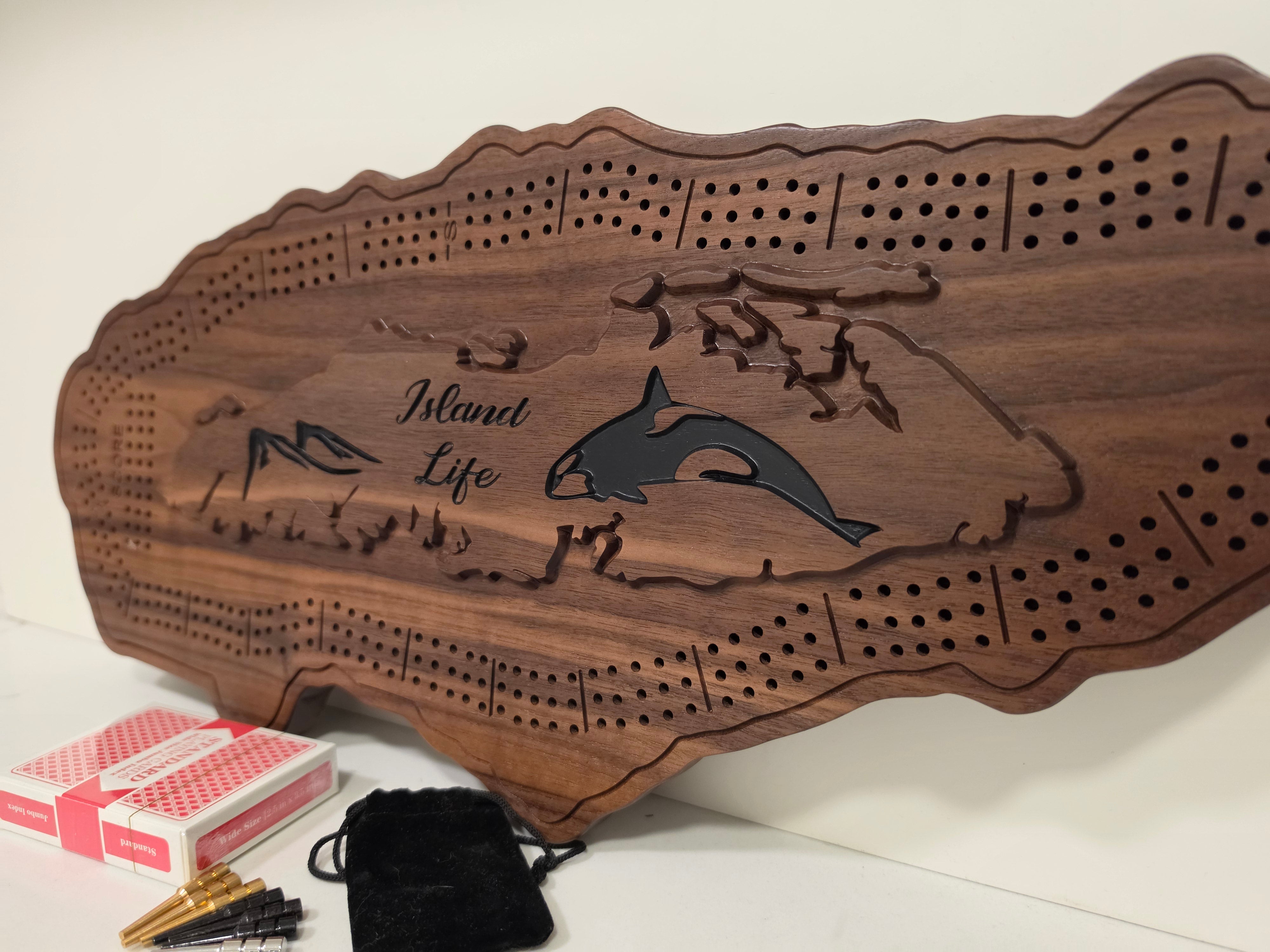 Vancouver Island Cribbage Board | Solid Walnut or Cherry