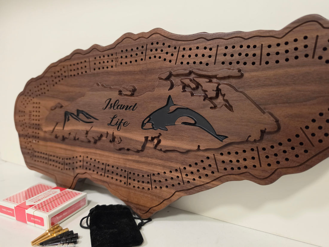 Vancouver Island Cribbage Board | Solid Walnut or Cherry