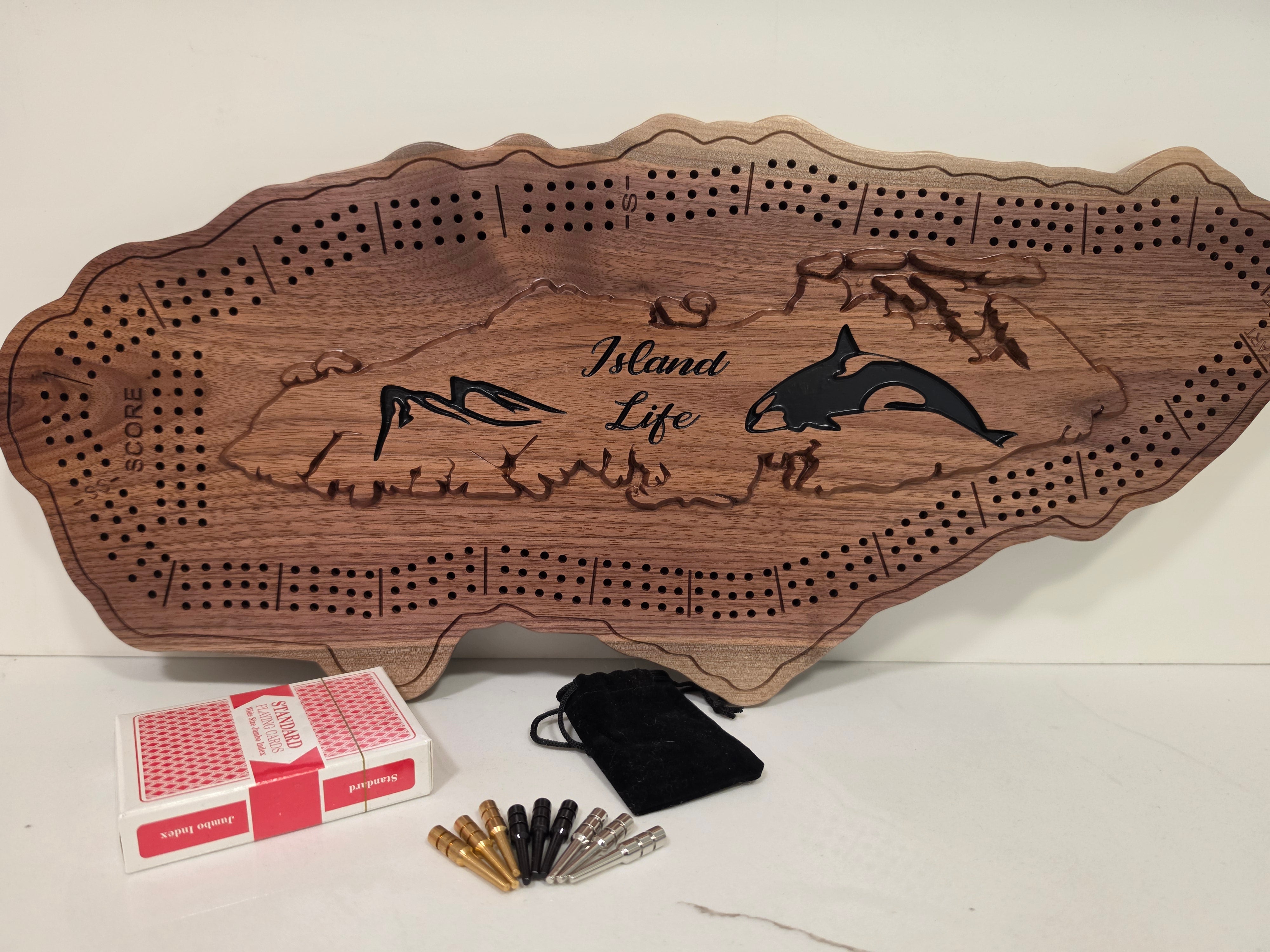 Vancouver Island Cribbage Board | Solid Walnut or Cherry