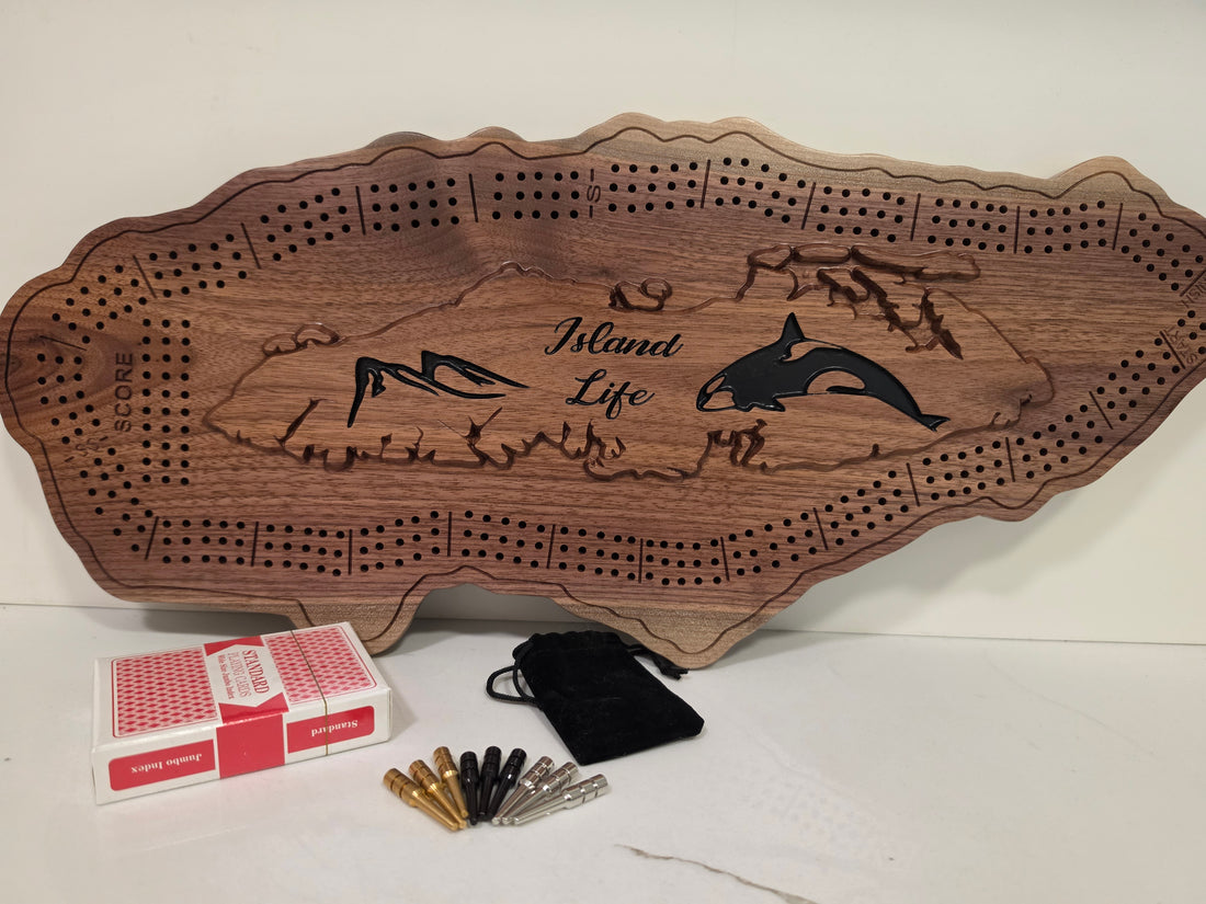 Vancouver Island Cribbage Board | Solid Walnut or Cherry