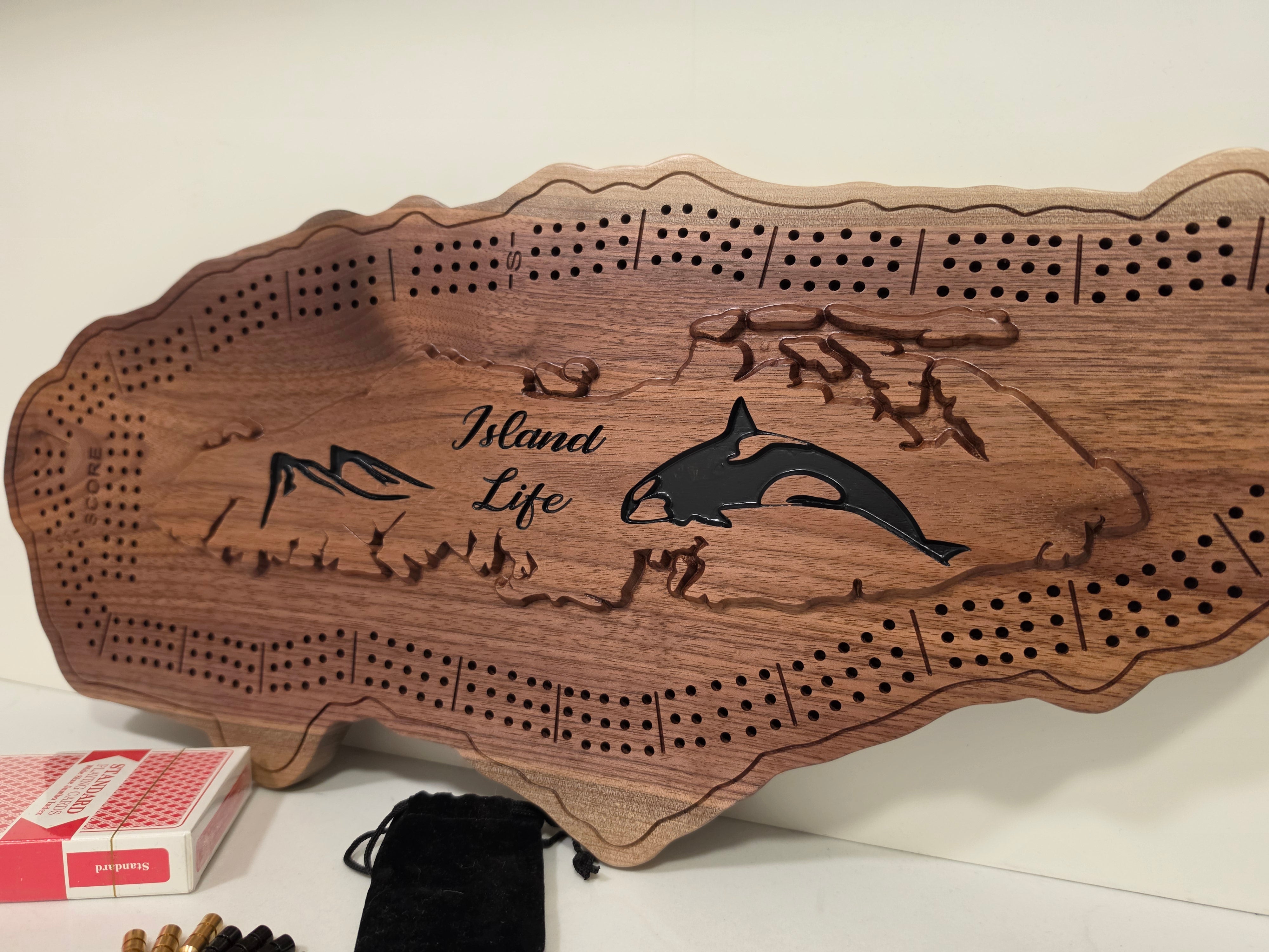 Vancouver Island Cribbage Board | Solid Walnut or Cherry