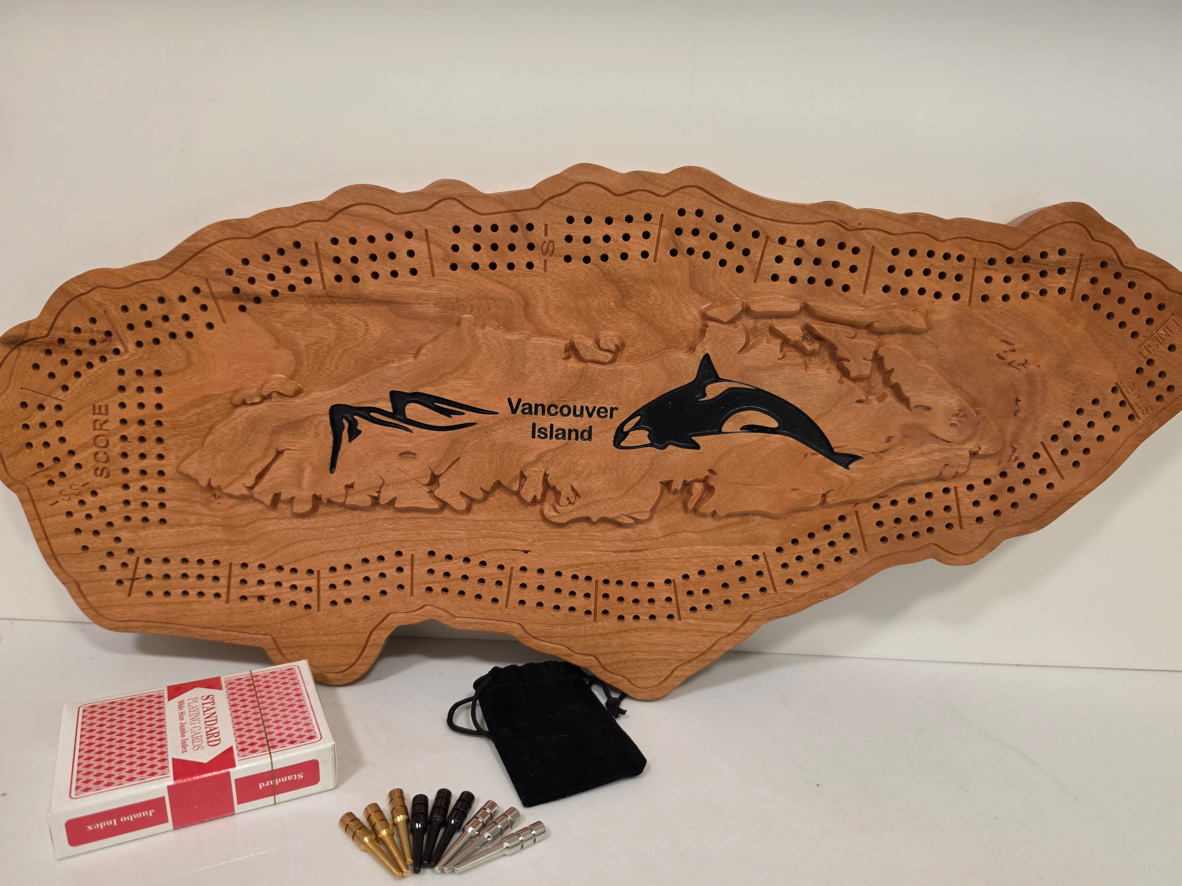 Vancouver Island Cribbage Board | Solid Walnut or Cherry