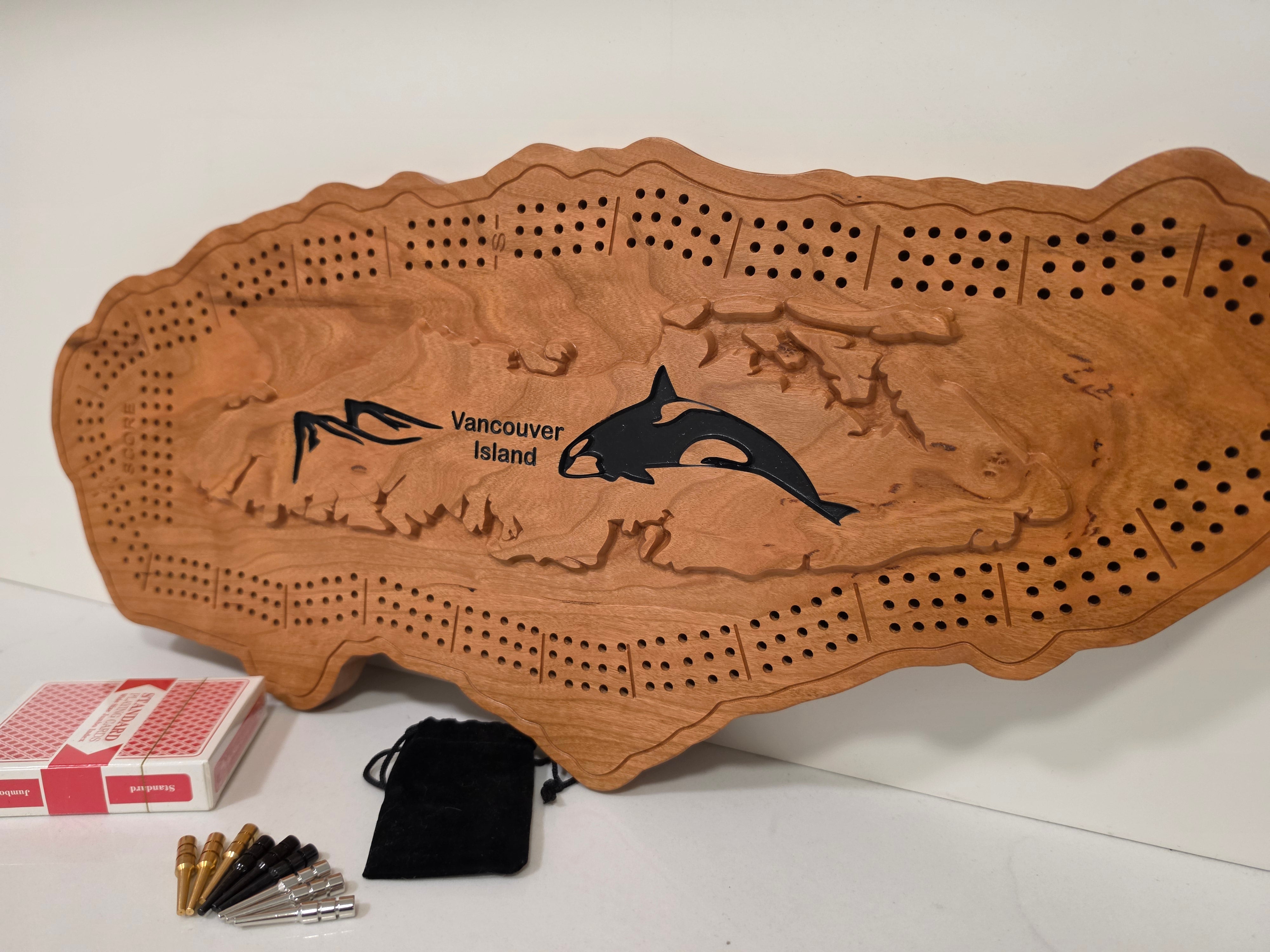 Vancouver Island Cribbage Board | Solid Walnut or Cherry