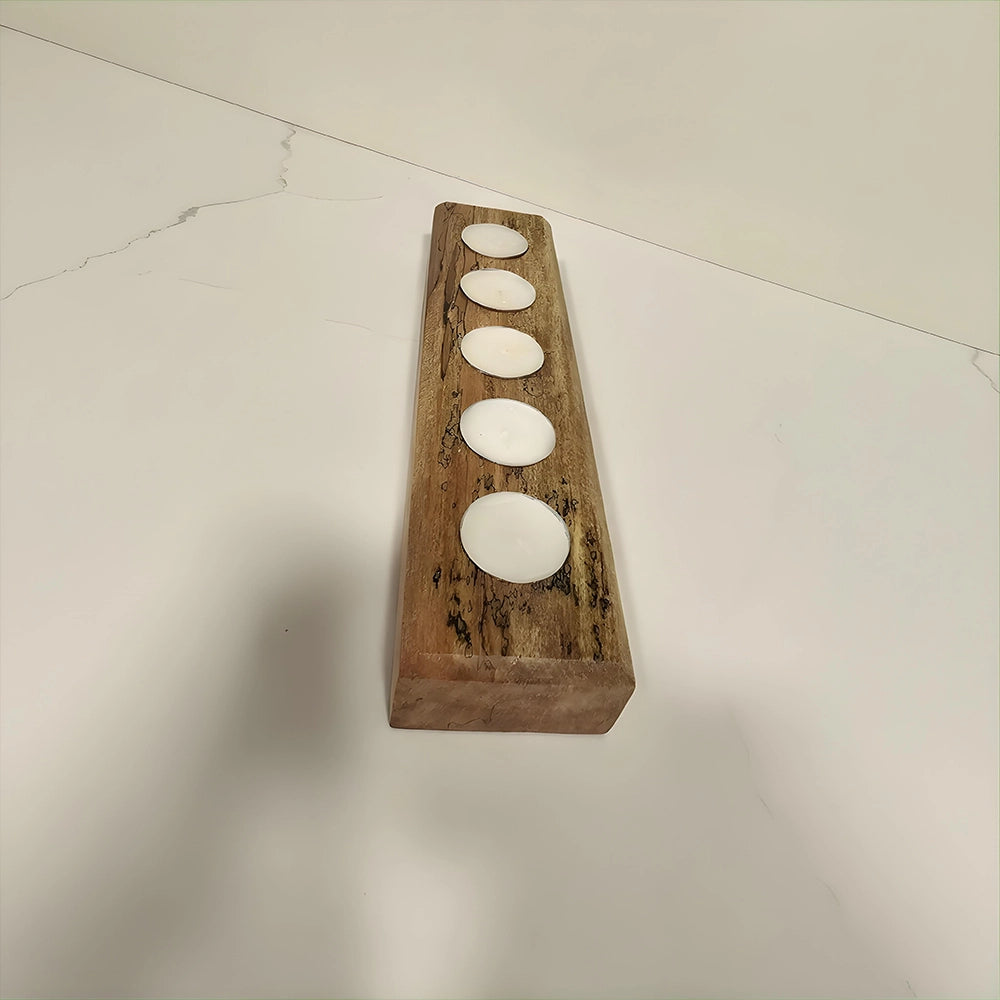 Rustic Wood Tealight Candle Holder 5-Slot Wooden Centerpiece