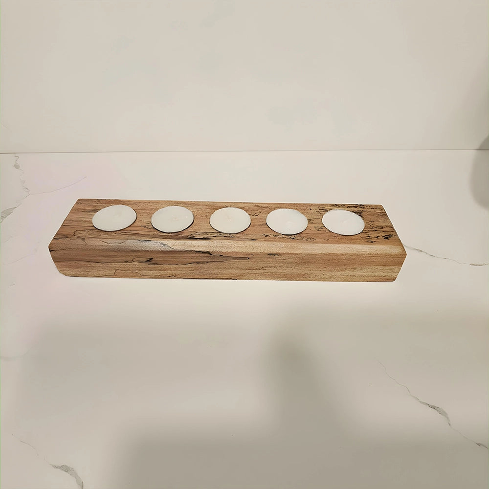 Rustic Wood Tealight Candle Holder 5-Slot Wooden Centerpiece