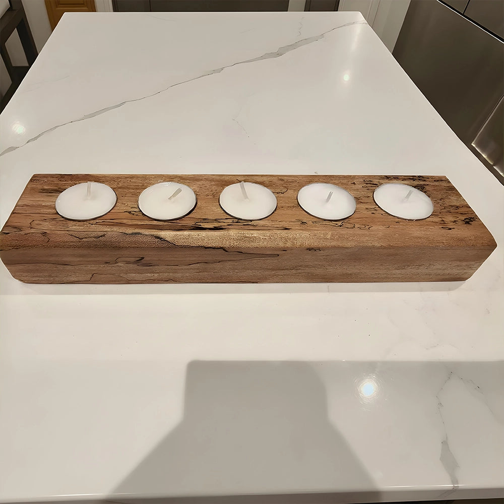 Rustic Wood Tealight Candle Holder 5-Slot Wooden Centerpiece