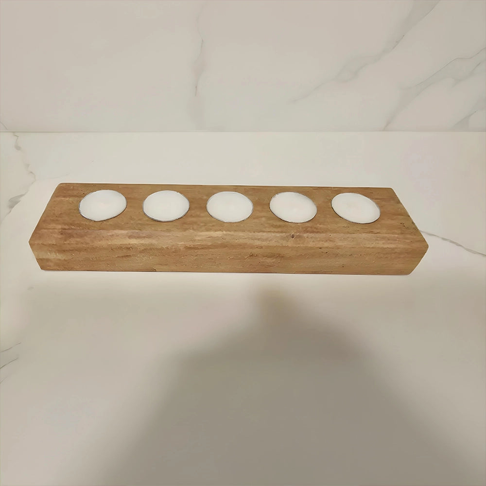Rustic Wood Tealight Candle Holder 5-Slot Wooden Centerpiece