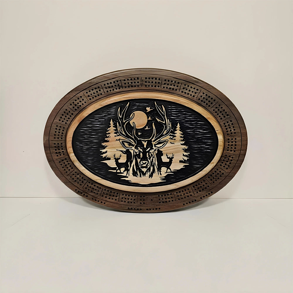 Deer Cribbage Board – Moonlit Forest Handcrafted Wood Game