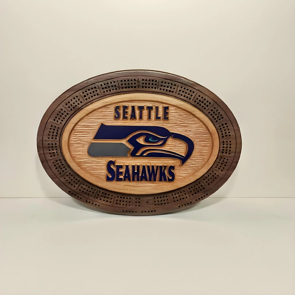 Handcrafted Seattle Seahawks Cribbage Board  Wood Game Set