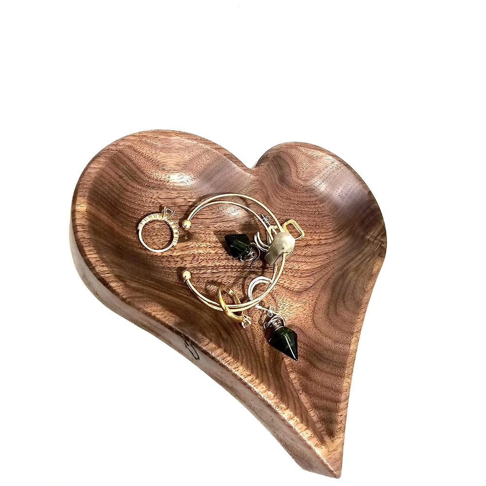 Walnut Heart Tray, Wood Grain Catch-All, Jewelry Organizer