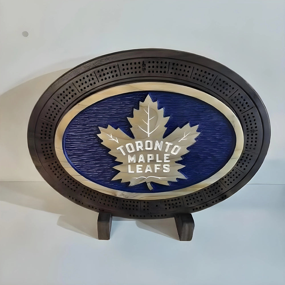 Toronto Maple Leafs Cribbage Board with Stand – Handcrafted NHL Fan Wood Game