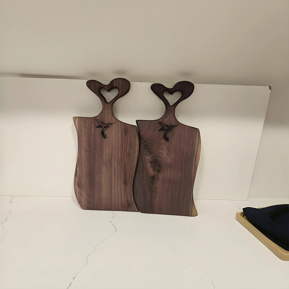 Hummingbird engraved, Heart Handle Cutting, charcuterie Board