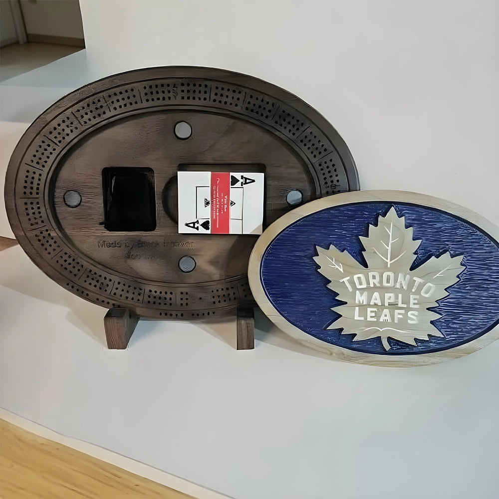 Toronto Maple Leafs Cribbage Board with Stand – Handcrafted NHL Fan Wood Game