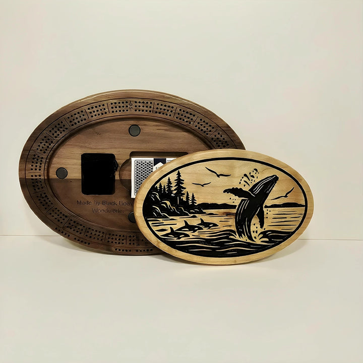Handcrafted Whale Cribbage Board, Black Walnut & Cherry Wood