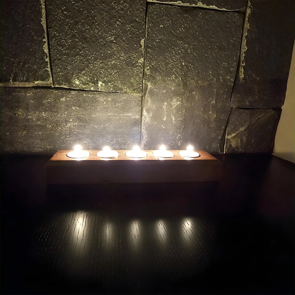 Rustic Wood Tealight Candle Holder 5-Slot Wooden Centerpiece