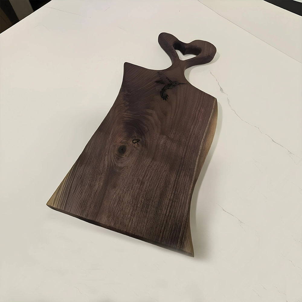 Hummingbird engraved, Heart Handle Cutting, charcuterie Board