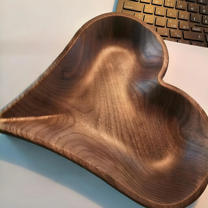 Walnut Heart Tray, Wood Grain Catch-All, Jewelry Organizer