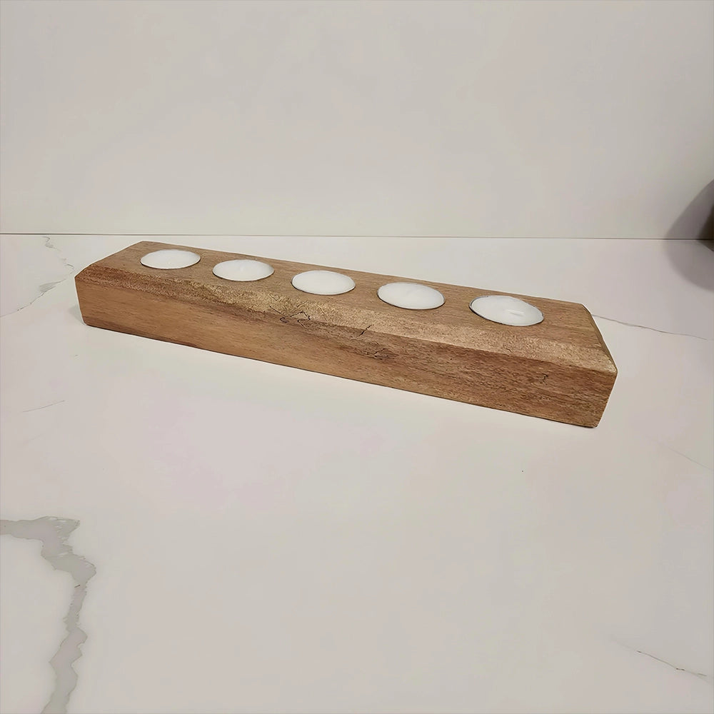 Rustic Wood Tealight Candle Holder 5-Slot Wooden Centerpiece
