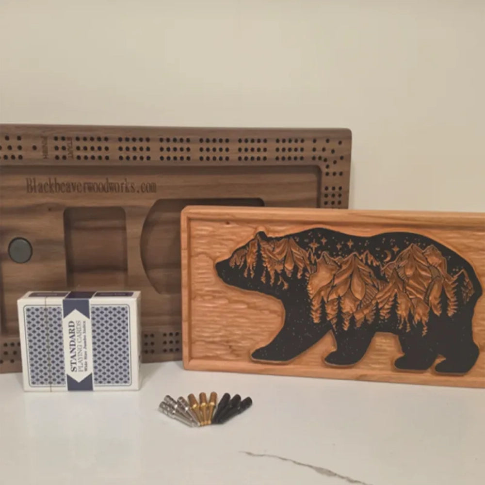 Bear Cribbage Board | Walnut & Cherry | Black Beaver Woodworks