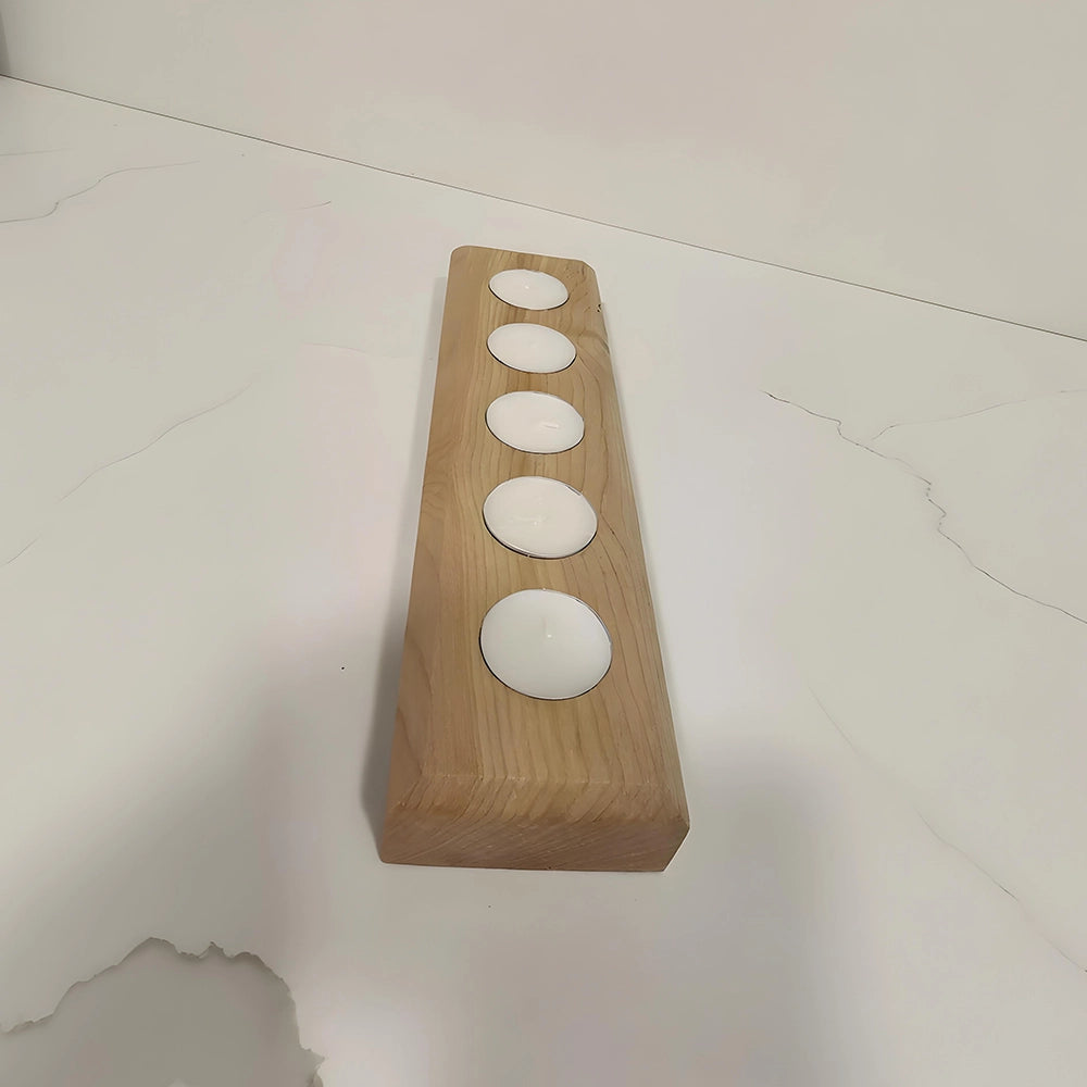 Rustic Wood Tealight Candle Holder 5-Slot Wooden Centerpiece