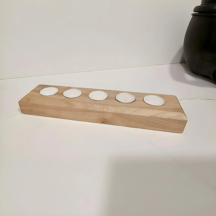 Rustic Wood Tealight Candle Holder 5-Slot Wooden Centerpiece