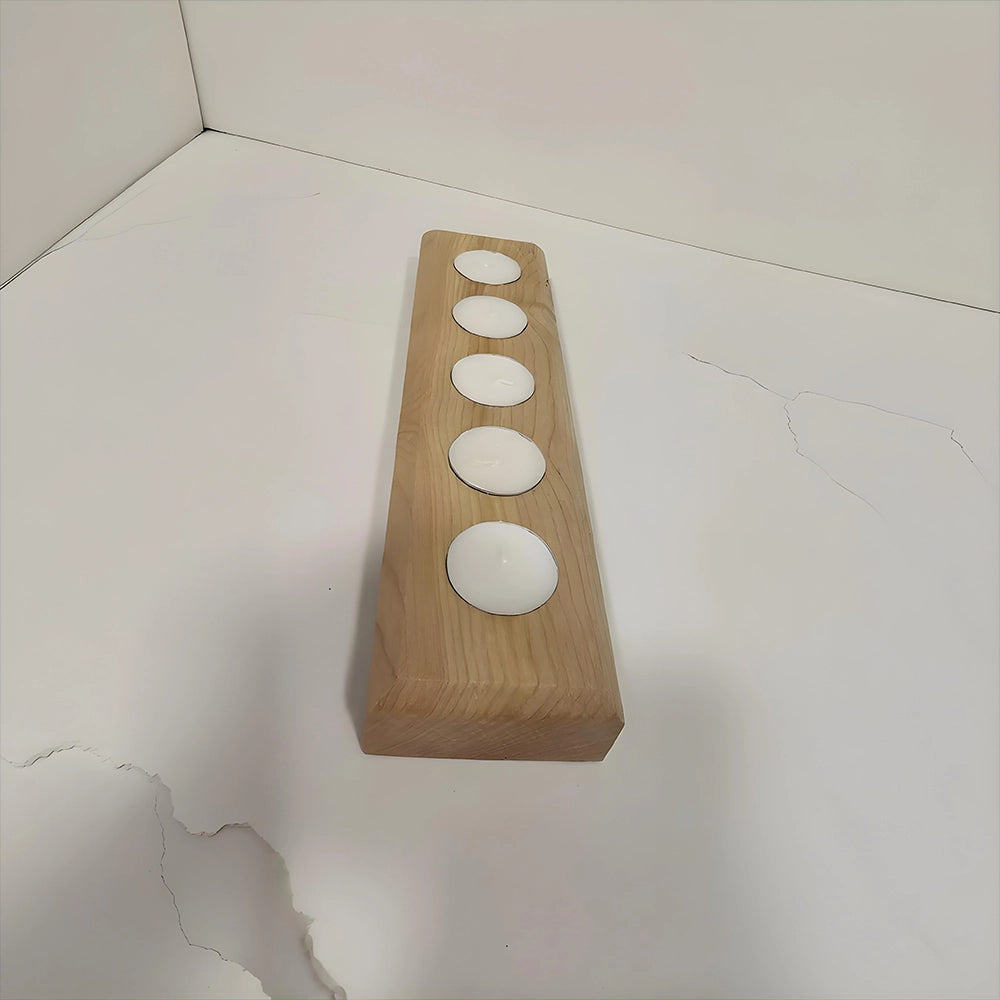 Rustic Wood Tealight Candle Holder 5-Slot Wooden Centerpiece