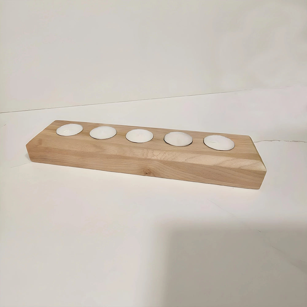 Rustic Wood Tealight Candle Holder 5-Slot Wooden Centerpiece