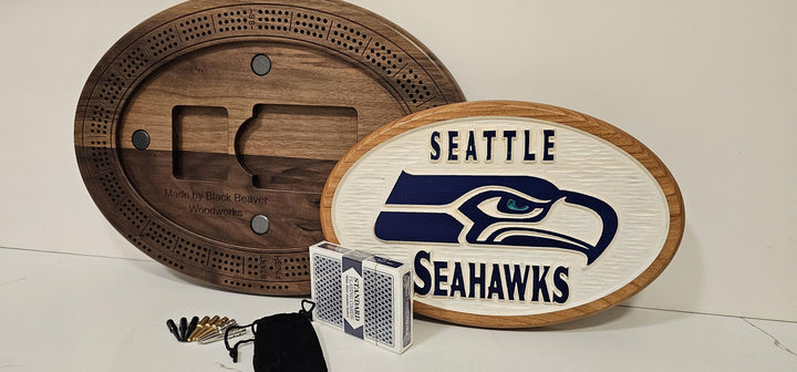 Seattle Seahawks Cribbage Board – Handcrafted NFL Fan Wood Game