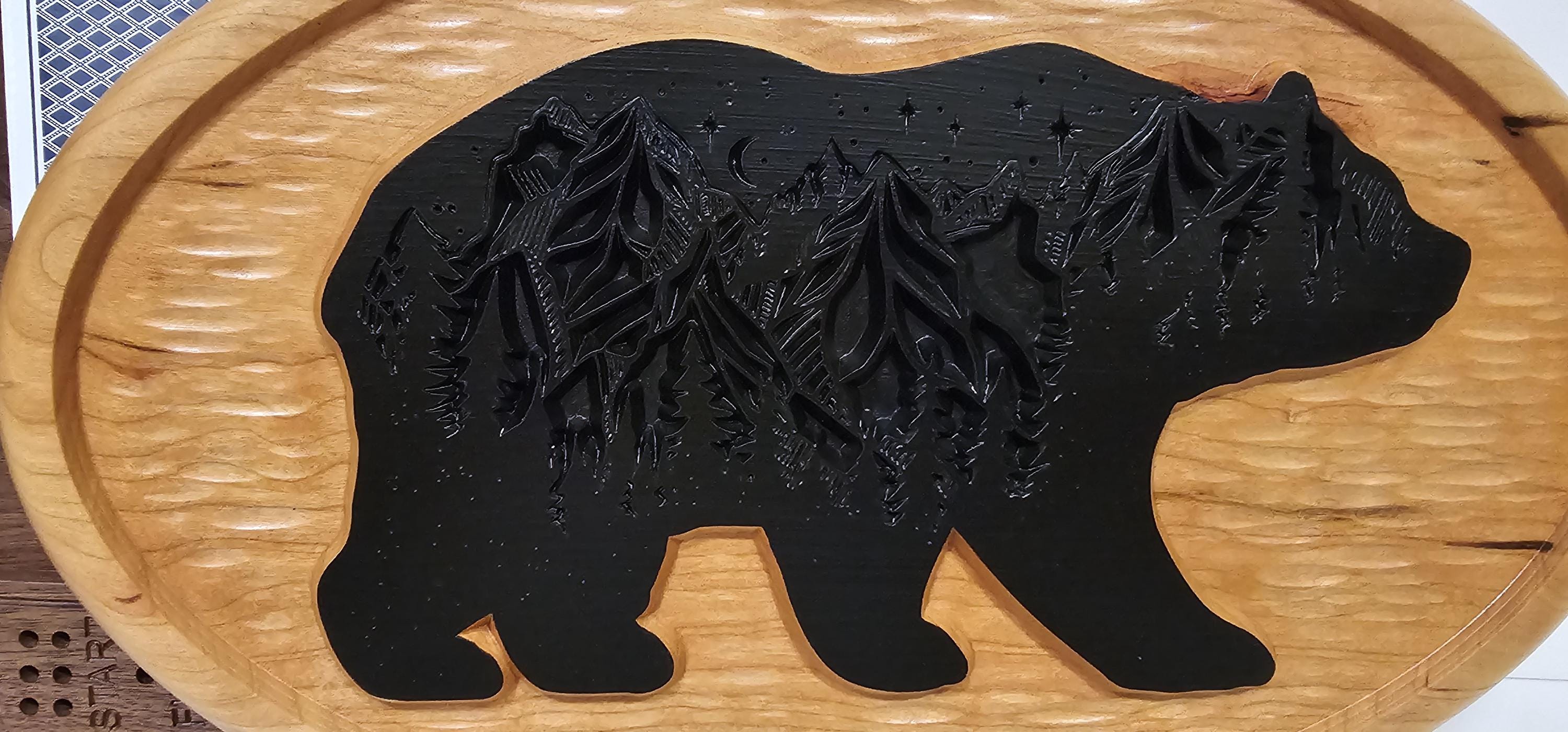 Bear Cribbage Board & Forest Plaque  Handcrafted Wood Game Set with Wildlife Engraving, Card Storage