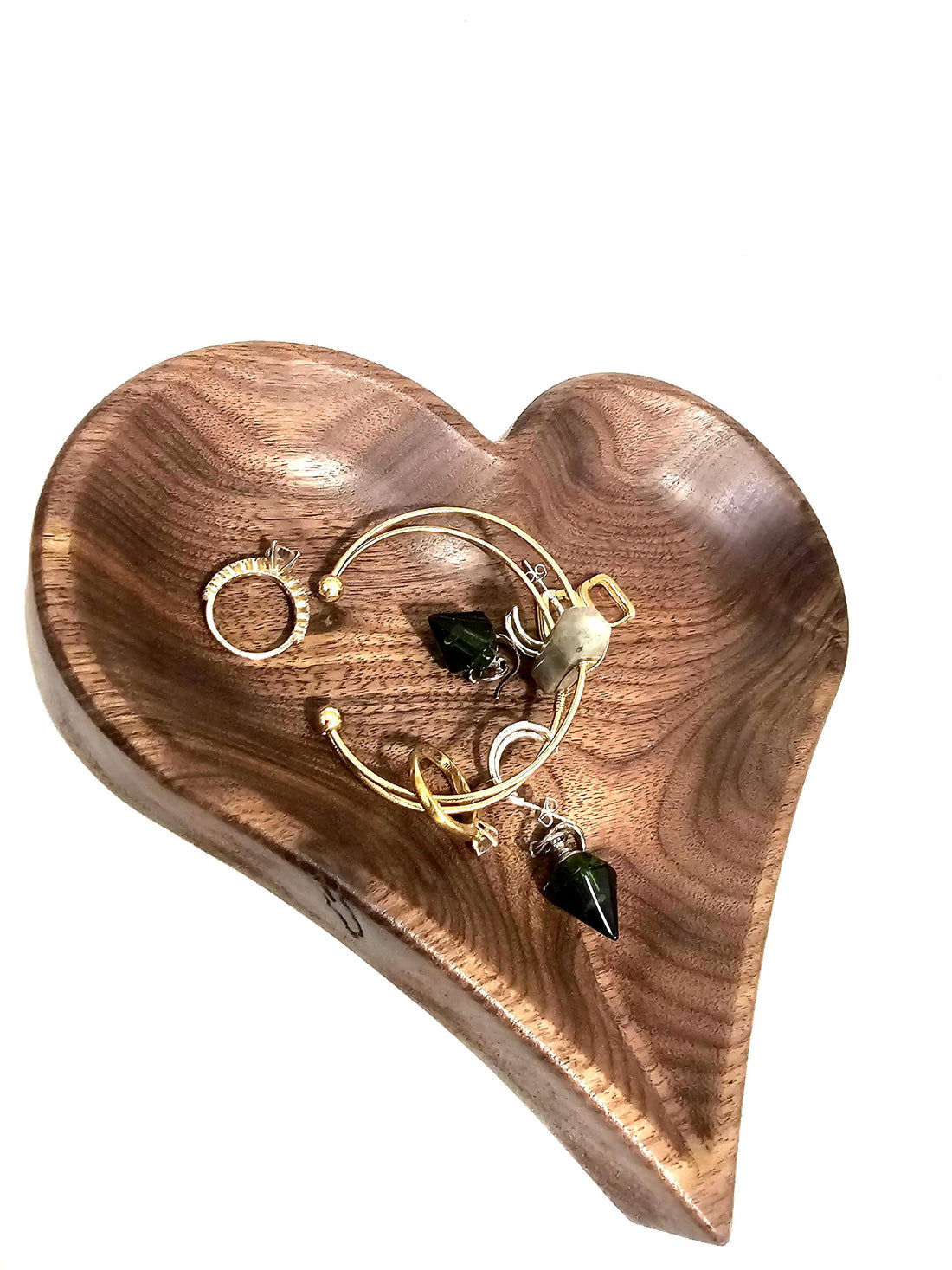 Walnut Heart Tray, Wood Grain Catch-All, Jewelry Organizer