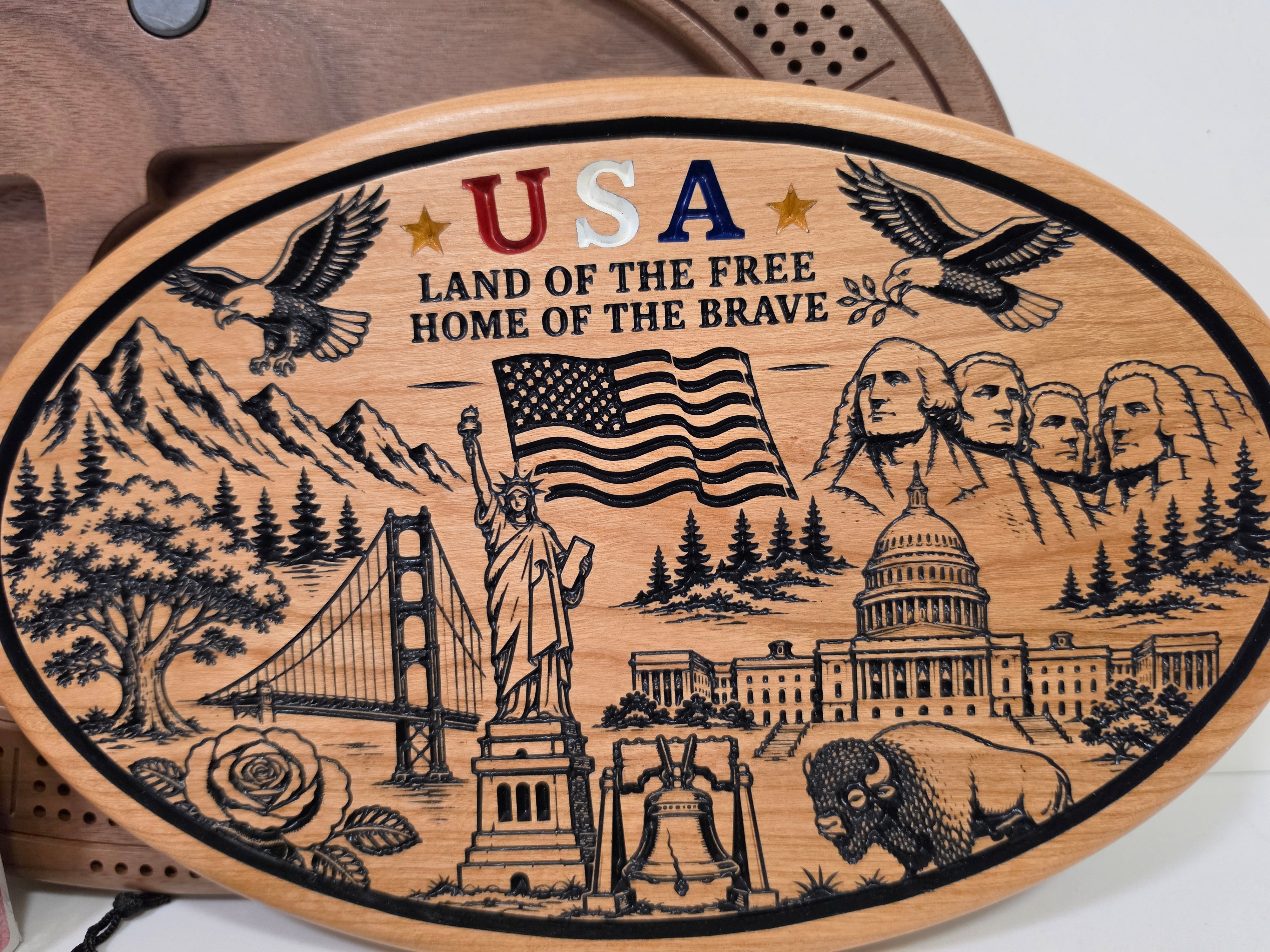 USA Patriotic Cribbage Board Set – CNC-Engraved Wood