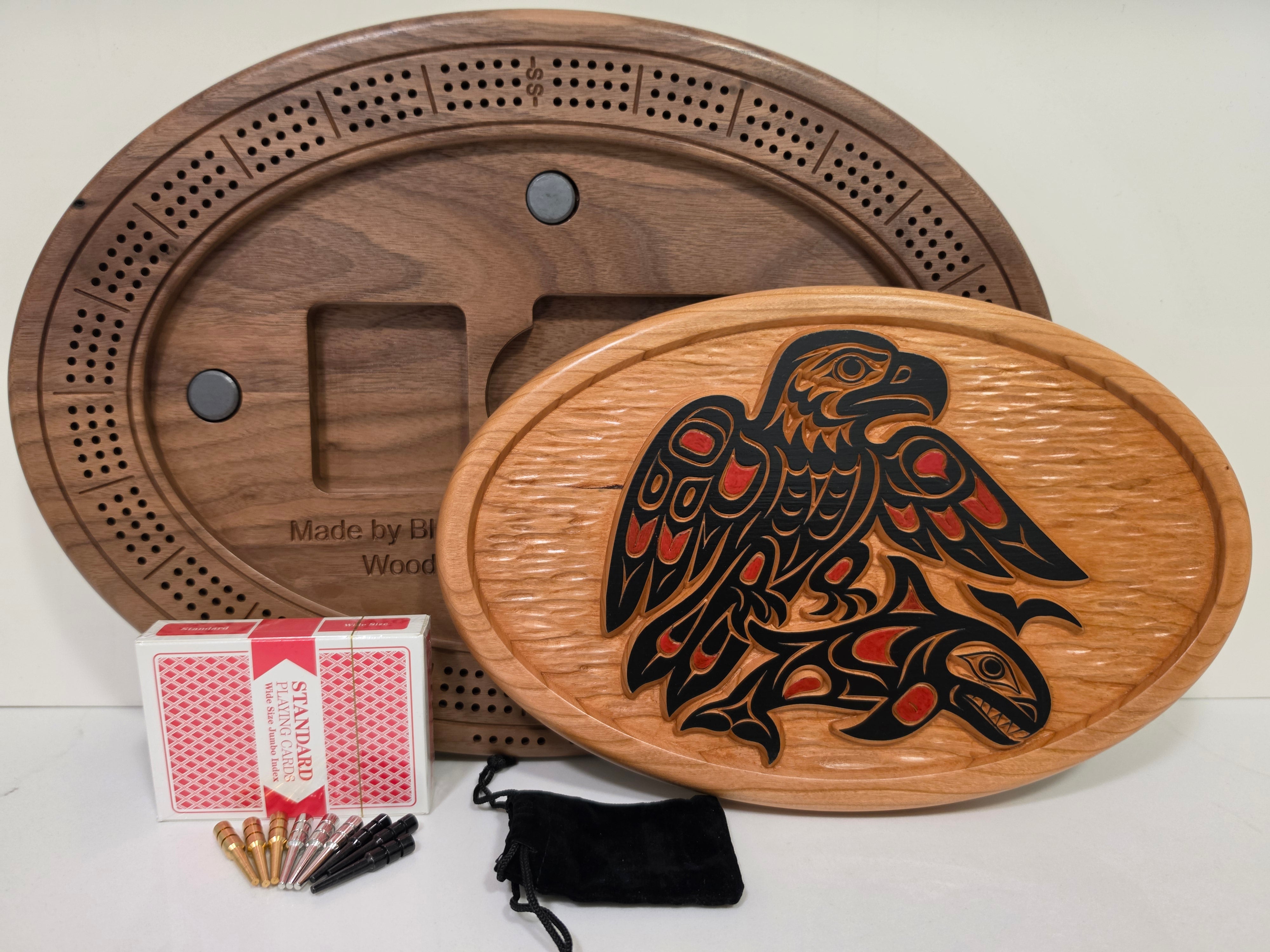 Native Eagle with Salmon Cribbage Board