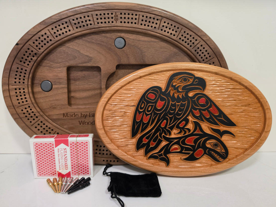 Native Eagle with Salmon Cribbage Board
